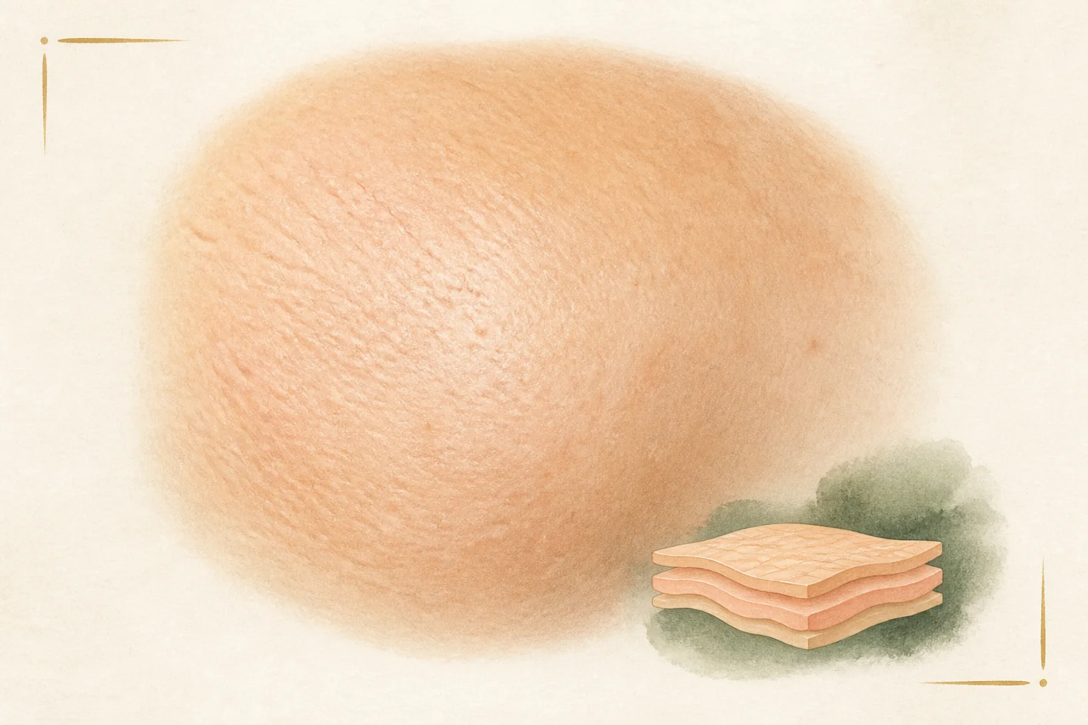 Ilustração conceitual da superfície e das camadas da pele, sem representar um cisto específico