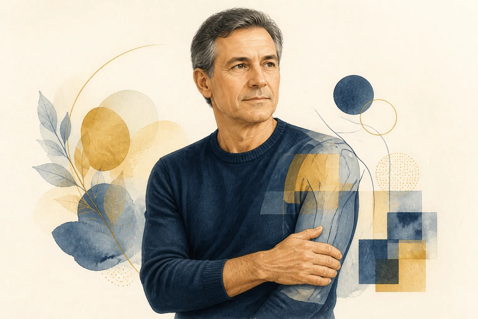 Ilustração conceitual de cuidado reconstrutivo, com formas orgânicas que representam proteção, função e recuperação