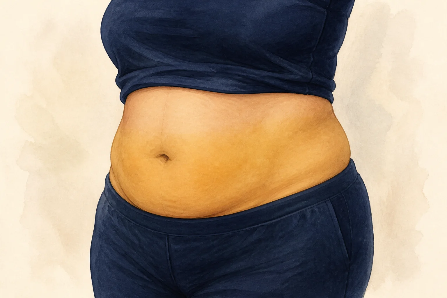 Ilustração do abdômen e das laterais do tronco em uma única anatomia basal, sem antes e depois