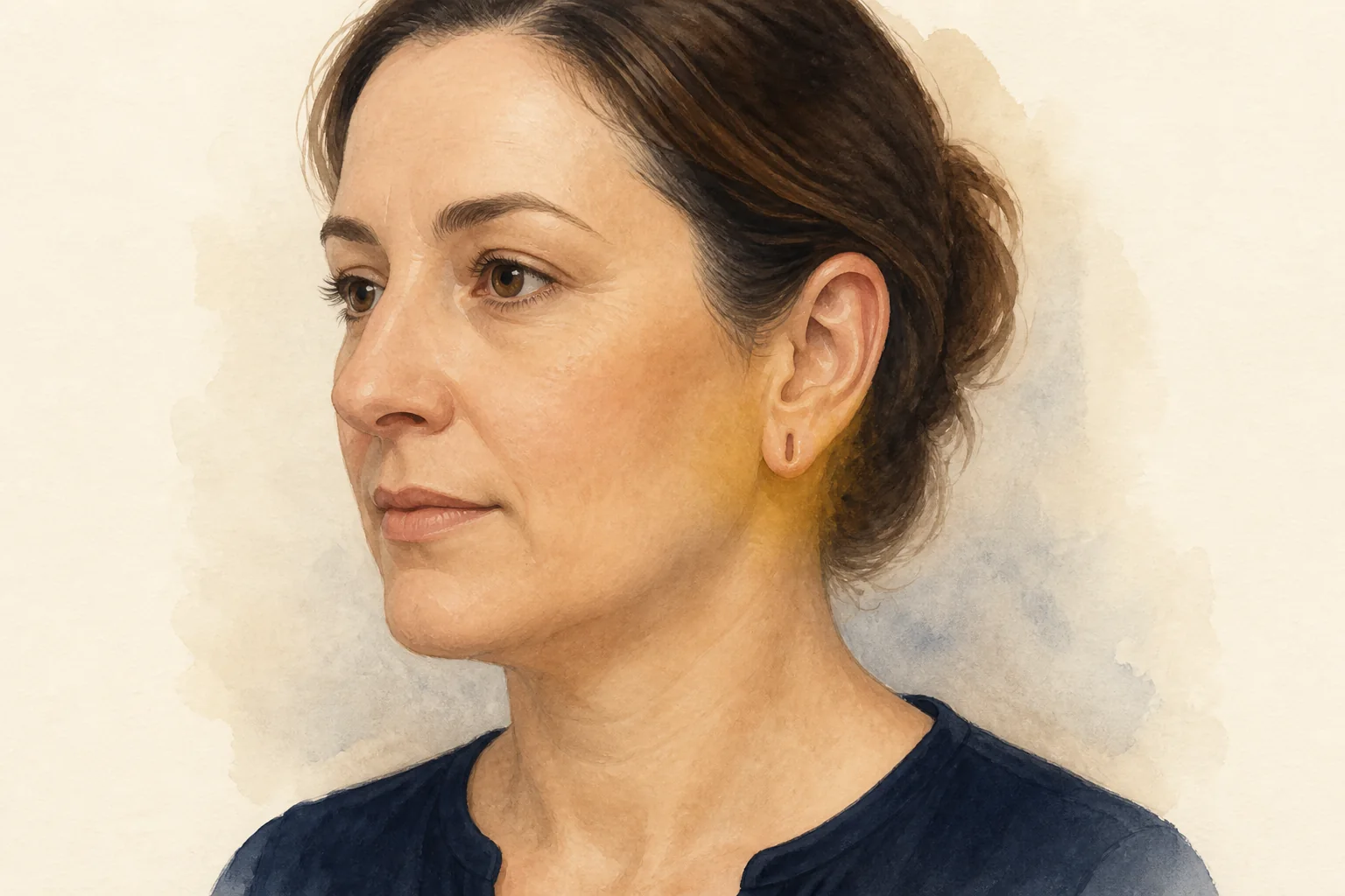 Ilustração aproximada de orelha adulta com destaque no lóbulo, sem ferida nem resultado de correção