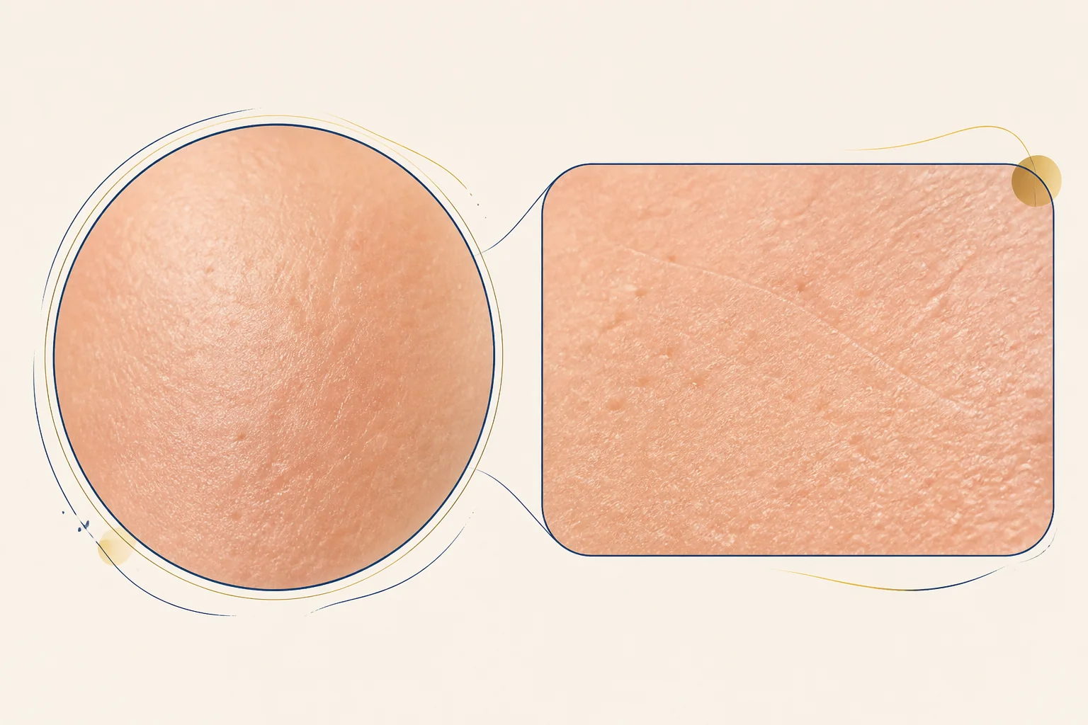 Ilustração aproximada da textura superficial da pele, sem aparelho em uso nem resultado simulado